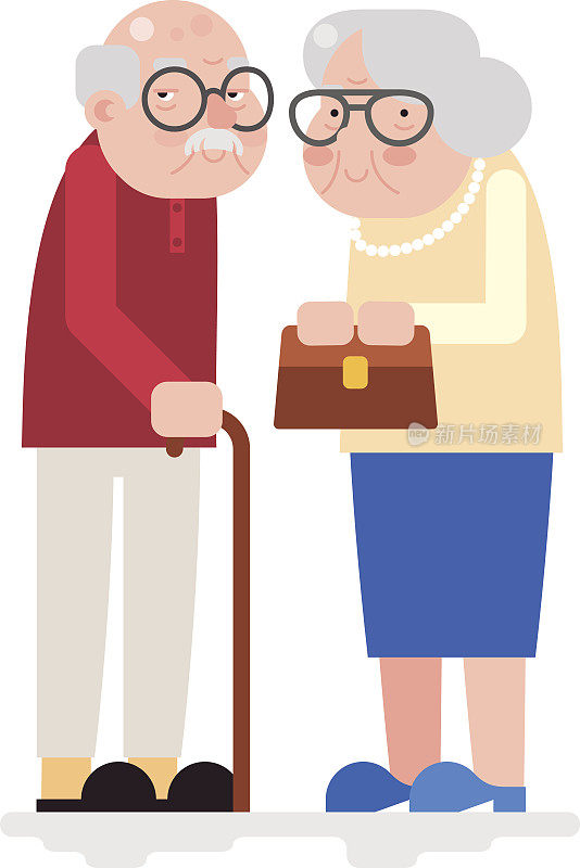 Old Couple Happy Characters Love Together成人图标平面设计